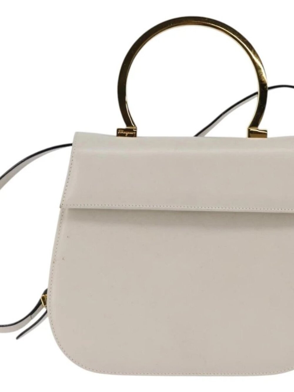 Salvatore Ferragamo Hand Bag Leather 2way White Gold Auth BA5896 - Picture 13 of 15